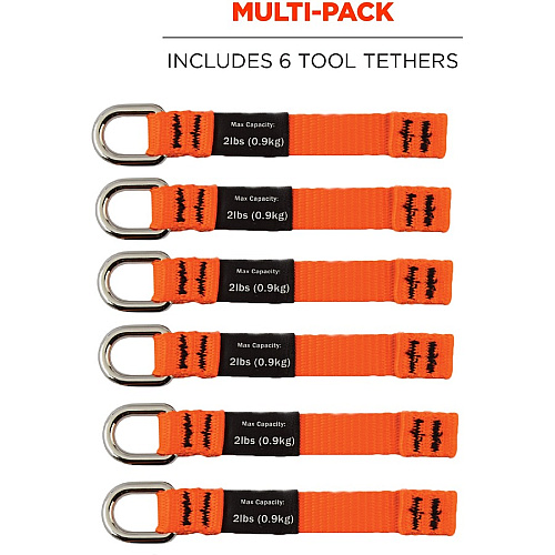 Ergodyne 3700 Web Tool Tether Attachment - D-Ring Tool Tails - 2lbs (6-Pack) 9.5" Height x 0.3" Width - Orange - 6 / Pack (19704)