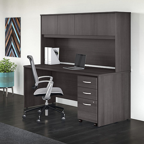 Bush Business Furniture Studio C 72W Hutch 36" Height x 70.9" Width x 14.5" Depth - 4 Door(s) - Finish: Storm Gray, Thermofused Laminate (TFL) (SCH172SG)