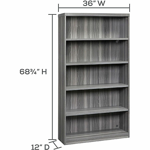 Safco Aberdeen Series 5-Shelf, Bookcase 68.8" Height x 36" Width x 12" Depth Bookcase, 63.9" Height x 34.6" Width x 11.4" Depth Interior Cabinet - 5 Shelve(s) - Material: Laminate, Medium Density Fiberboard (MDF) - Finish: Gray Steel - 1 Each (AB5S36LGS)