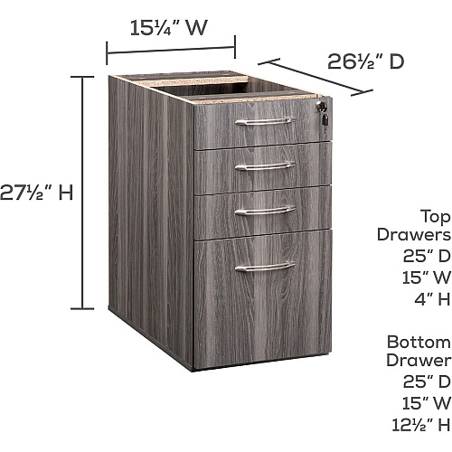 Safco Aberdeen Series Desk Pedestal, Pencil/Box/Box/File Rectangle - 1" Thickness Surface, 4.1" Height x 15.1" Width x 25" Depth, 9.4" Height x 12" Width x 22" Depth Inside Drawer, 27.5" Height x 15.3" Width x 26.5" Depth Pedestal - Total Dra (APBBF26LGS)