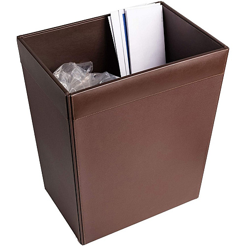 Dacasso Leather Waste Basket 8 gal Capacity - Leatherette, Top Grain Leather - Chocolate Brown - 1 Each (A3432)