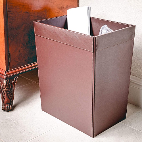 Dacasso Leather Waste Basket 8 gal Capacity - Leatherette, Top Grain Leather - Chocolate Brown - 1 Each (A3432)