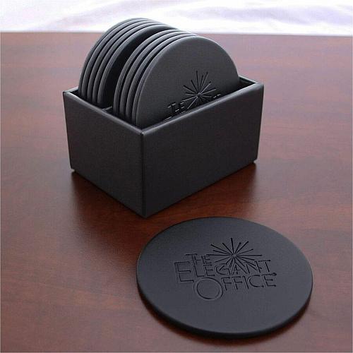 Dacasso Leather Round Coaster Set Round - Black - Top Grain Leather - 1Each - 1 Each (A1035)