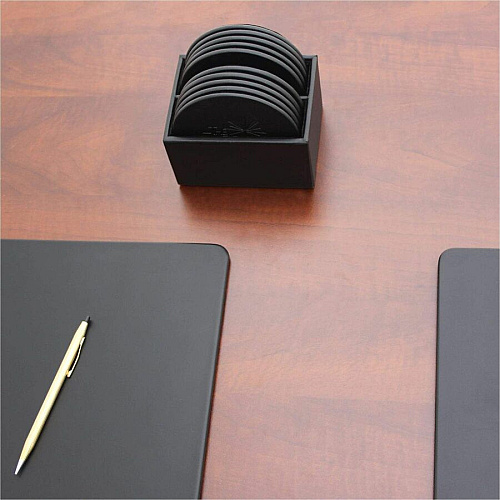 Dacasso Leather Round Coaster Set Round - Black - Top Grain Leather - 1Each - 1 Each (A1035)