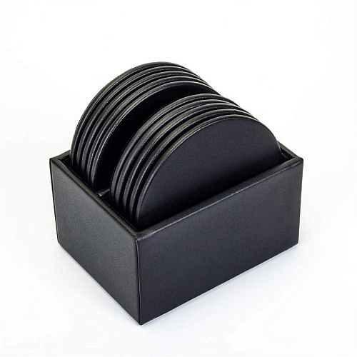 Dacasso Leather Round Coaster Set Round - Black - Top Grain Leather - 1Each - 1 Each (A1035)