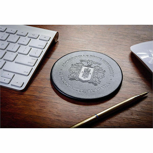 Dacasso Leather Round Coaster Set Round - Black - Top Grain Leather - 1Each - 1 Each (A1058)