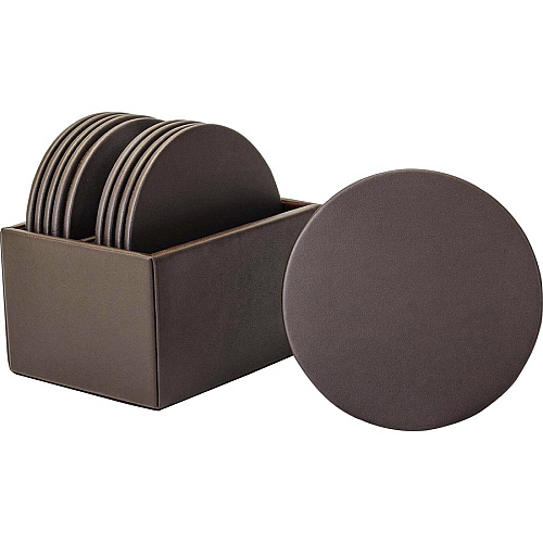 Dacasso Leather Round Coaster Set Round - Chocolate Brown - Top Grain Leather - 1Each - 1 Each (A3435)