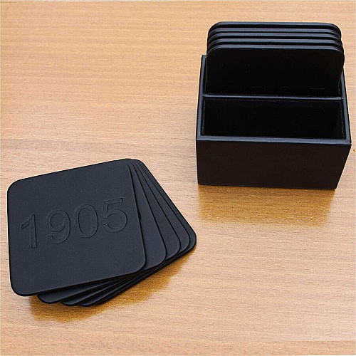 Dacasso Leather Square Coaster Set Square - Black - Top Grain Leather - 1Each - 1 Each (A1043)