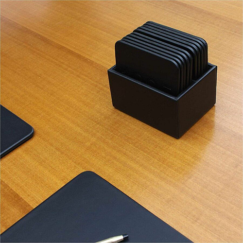 Dacasso Leather Square Coaster Set Square - Black - Top Grain Leather - 1Each - 1 Each (A1043)