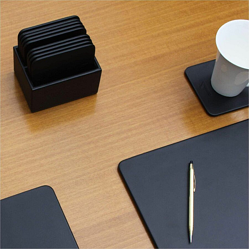 Dacasso Leather Square Coaster Set Square - Black - Top Grain Leather - 1Each - 1 Each (A1043)
