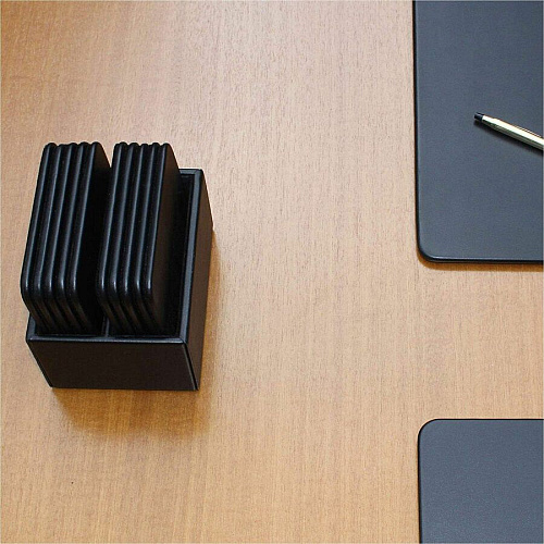 Dacasso Leather Square Coaster Set Square - Black - Top Grain Leather - 1Each - 1 Each (A1043)