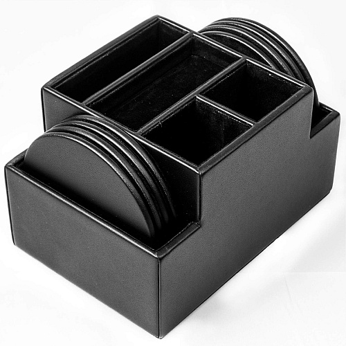 Dacasso Leatherette Round Coaster Set Round - Black - Leatherette - 1Each - 1 Each (A1358)