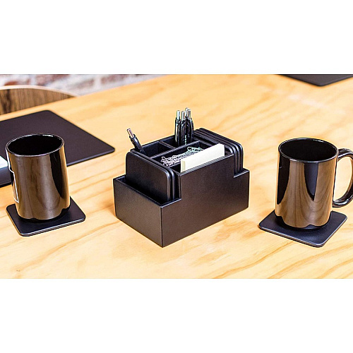 Dacasso Leatherette Square Coaster Set Square - Black - Top Grain Leather - 1Each - 1 Each (A1359)