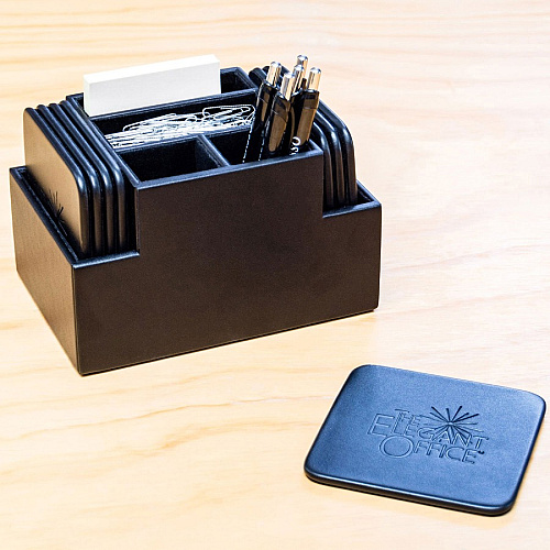 Dacasso Leatherette Square Coaster Set Square - Black - Top Grain Leather - 1Each - 1 Each (A1359)