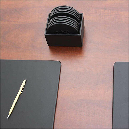 Dacasso Leatherette Round Coaster Set Round - Black - Leatherette - 1Each - 1 Each (A1335)