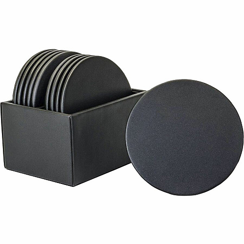 Dacasso Leatherette Round Coaster Set Round - Black - Leatherette - 1Each - 1 Each (A1335)