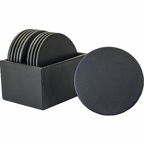 Dacasso Leatherette Round Coaster Set Round - Black - Leatherette - 1Each - 1 Each (A1335)