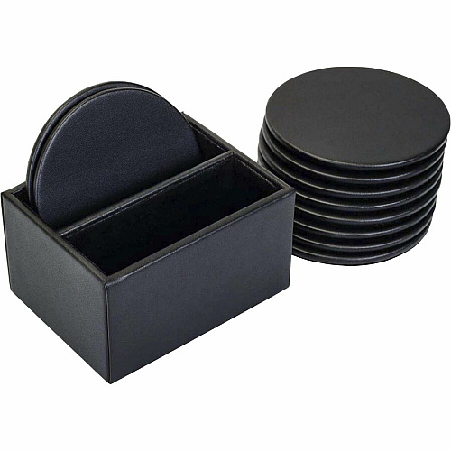 Dacasso Leatherette Round Coaster Set Round - Black - Leatherette - 1Each - 1 Each (A1335)