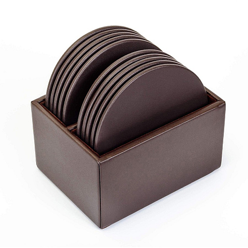 Dacasso Leatherette Round Coaster Set Round - Chocolate Brown - Leatherette - 1Each - 1 Each (A3335)