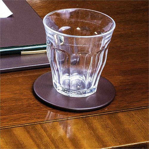 Dacasso Leatherette Round Coaster Set Round - Chocolate Brown - Leatherette - 1Each - 1 Each (A3335)