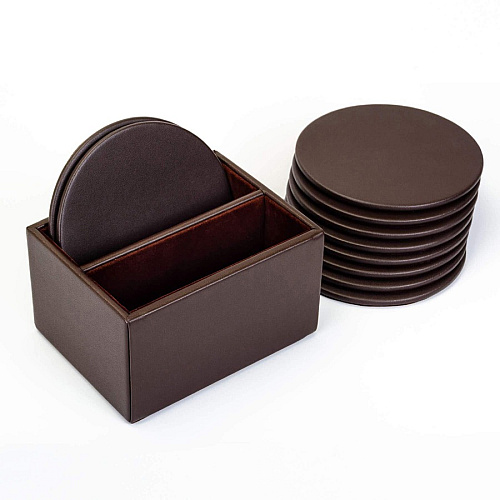 Dacasso Leatherette Round Coaster Set Round - Chocolate Brown - Leatherette - 1Each - 1 Each (A3335)