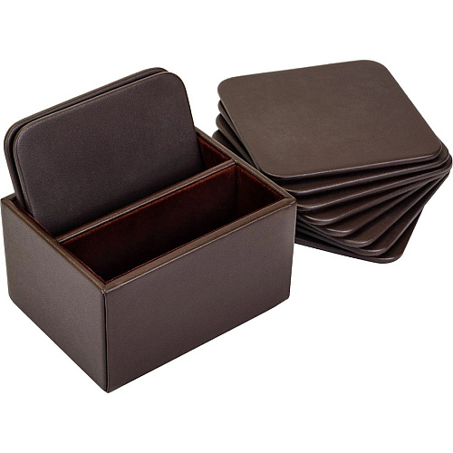 Dacasso Leather Square Coaster Set Square - Chocolate Brown - Top Grain Leather - 1Each - 1 Each (A3443)