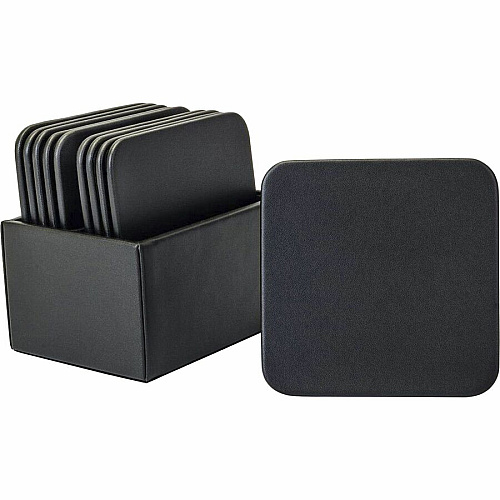 Dacasso Leatherette Square Coaster Set Square - Black - Leatherette - 1Each - 1 Each (A1343)