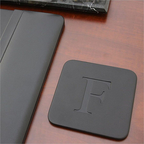 Dacasso Leather Square Coaster Set Square - Black - Top Grain Leather - 1Each - 1 Each (A1059)