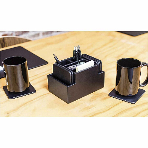 Dacasso Leather Square Coaster Set Square - Black - Top Grain Leather - 1Each - 1 Each (A1059)