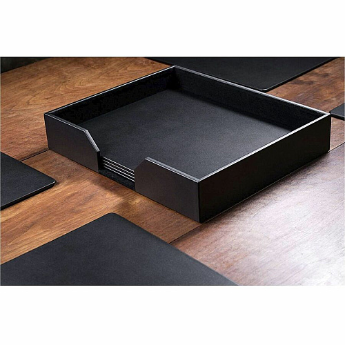 Dacasso Leather Conference Room Set Rectangular - 17" Width - Top Grain Leather, Velveteen - Black - 1 Each (D1074)
