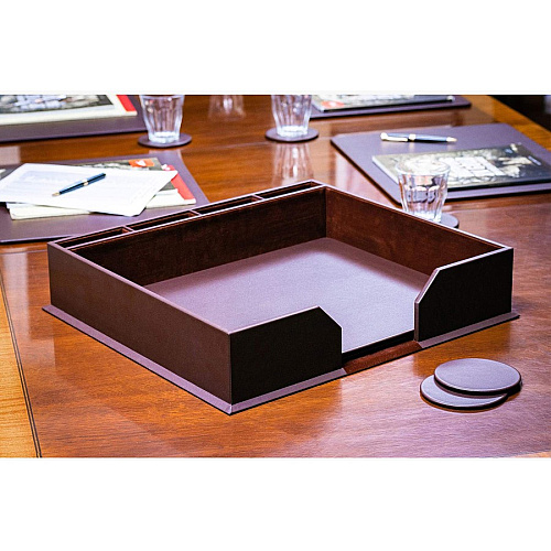Dacasso Leatherette Conference Room Set Rectangular - 17" Width - Leatherette, Velveteen - Chocolate Brown - 1 Each (D3451)