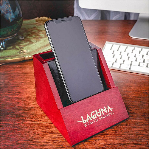 Dacasso Rosewood and Leather Desktop Cell Phone Holder Leather, Rubber - Rosewood - 1 Each (A8050)