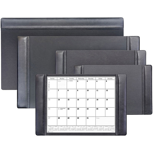 Dacasso Leather Calendar Desk Pad Rectangular - 12 Sheets - Top Grain Leather, Leatherette, Velveteen - Black - 1 Each (P1040)