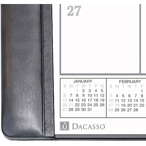 Dacasso Leather Calendar Desk Pad Rectangular - 12 Sheets - Top Grain Leather, Leatherette, Velveteen - Black - 1 Each (P1040)