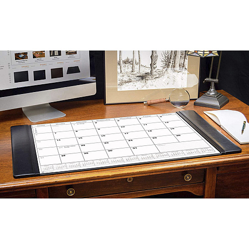 Dacasso Leather Calendar Desk Pad Rectangular - 34" Width - 12 Sheets - Top Grain Leather, Velveteen - Black - 1 Each (P1050)