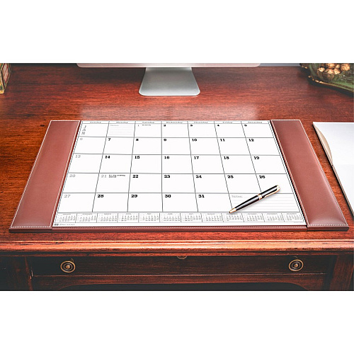 Dacasso Rustic Leather Calendar Desk Pad Rectangular - 12 Sheets - Top Grain Leather, Velveteen - Rustic Brown - 1 Each (P3240)