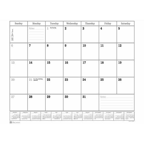 Dacasso Rustic Leather Calendar Desk Pad Rectangular - 12 Sheets - Top Grain Leather, Velveteen - Rustic Brown - 1 Each (P3240)