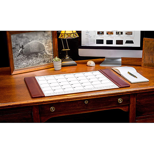 Dacasso Leather Calendar Desk Pad Rectangular - 25.5" Width - 12 Sheets - Top Grain Leather, Velveteen - Mocha - 1 Each (P3040)