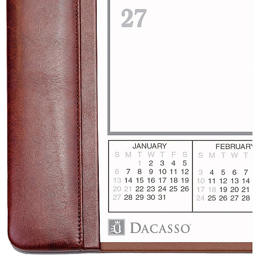 Dacasso Leather Calendar Desk Pad Rectangular - 25.5" Width - 12 Sheets - Top Grain Leather, Velveteen - Mocha - 1 Each (P3040)