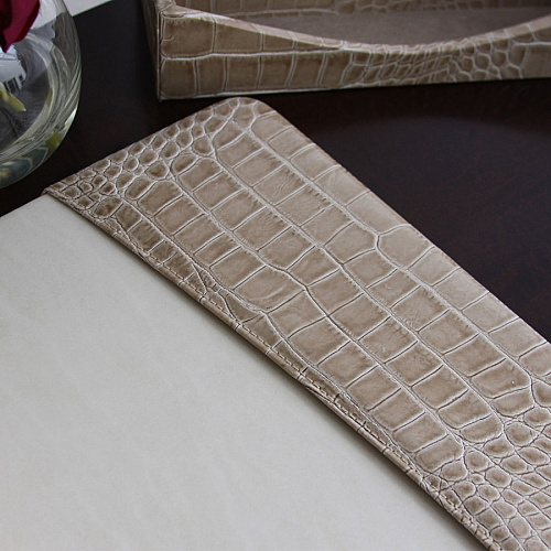 Protacini Breeze Beige Italian Patent Leather 34" x 20" Side-Rail Desk Pad Rectangular - 34" Width - Italian Leather, Velveteen - Breeze Beige - 1 Each (P6301)