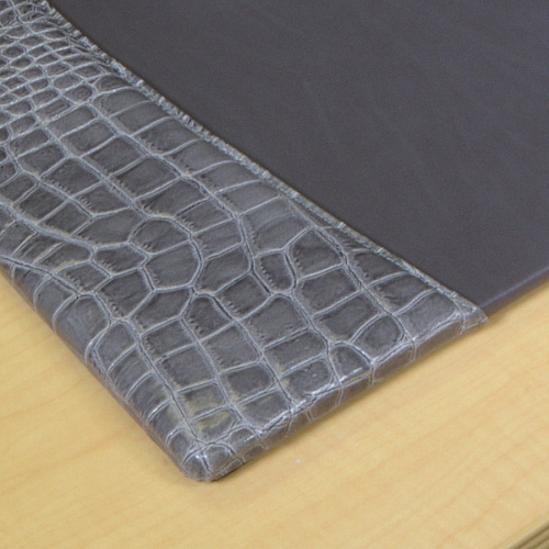 Protacini Castlerock Gray Italian Patent Leather 34" x 20" Side-Rail Desk Pad Rectangular - 34" Width - Italian Leather, Velveteen - Castlerock Gray - 1 Each (P6201)