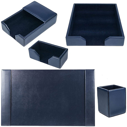Dacasso Bonded Leather Desk Set Leather, Velveteen - Navy Blue - 1 Each (D5002)