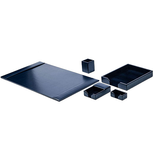 Dacasso Bonded Leather Desk Set Leather, Velveteen - Navy Blue - 1 Each (D5002)