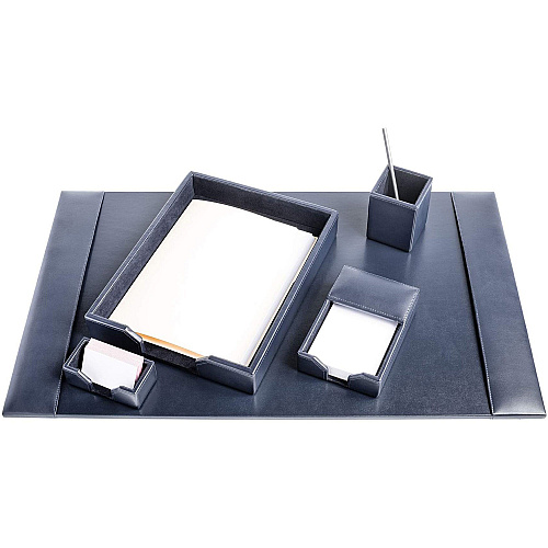 Dacasso Bonded Leather Desk Set Leather, Velveteen - Navy Blue - 1 Each (D5002)