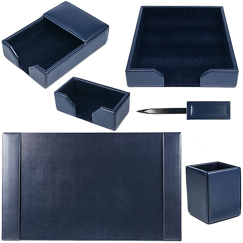 Dacasso Bonded Leather Desk Set Leather, Velveteen - Navy Blue - 1 Each (D5001)
