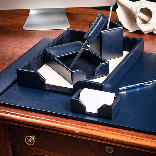 Dacasso Bonded Leather Desk Set Leather, Velveteen - Navy Blue - 1 Each (D5001)