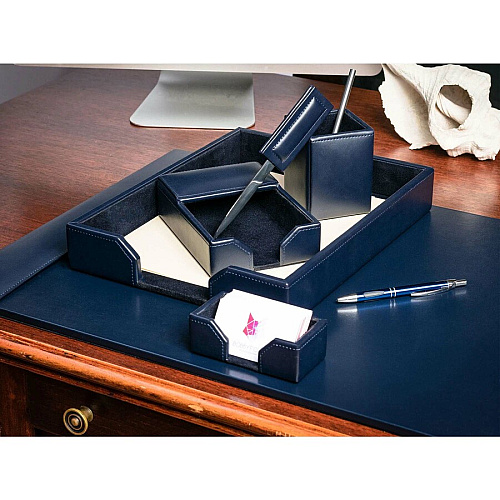 Dacasso Bonded Leather Desk Set Leather, Velveteen - Navy Blue - 1 Each (D5001)