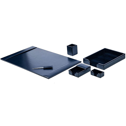 Dacasso Bonded Leather Desk Set Leather, Velveteen - Navy Blue - 1 Each (D5001)