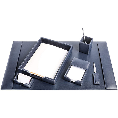 Dacasso Bonded Leather Desk Set Leather, Velveteen - Navy Blue - 1 Each (D5001)