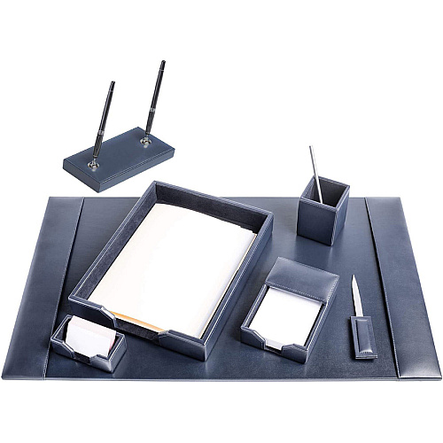 Dacasso Bonded Leather Desk Set Leather, Velveteen - Navy Blue - 1 Each (D5008)